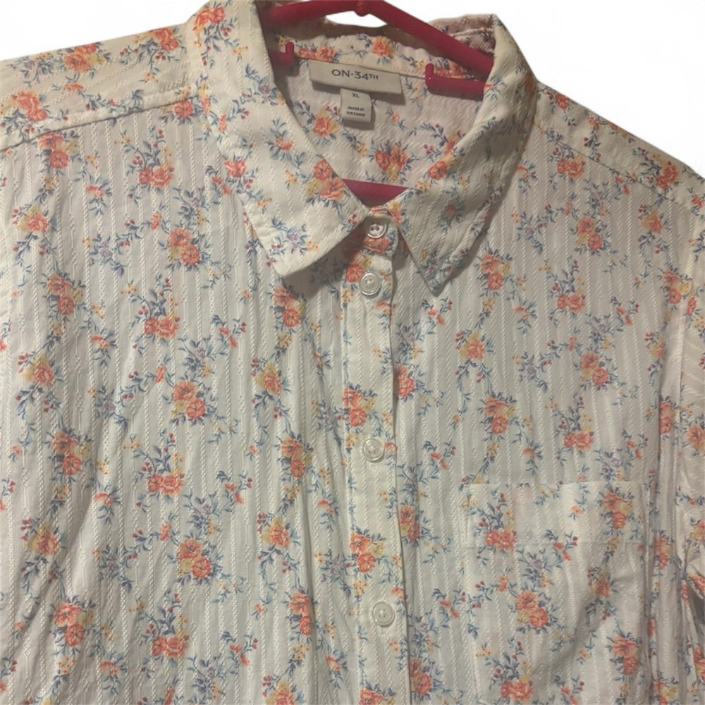 On 34th Floral Button Down Shirt Women XL Cottagecore Corporate Casual - Picture 6 of 10